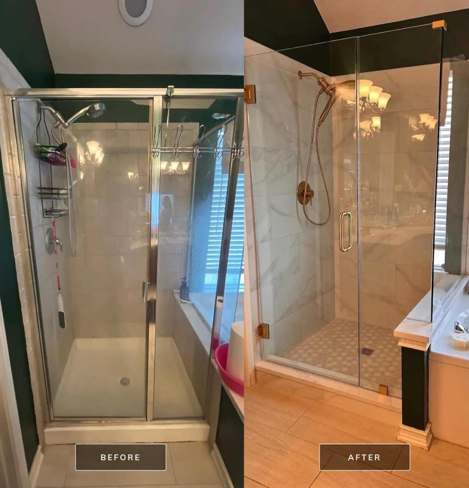 Frameless Glass Shower — before and after