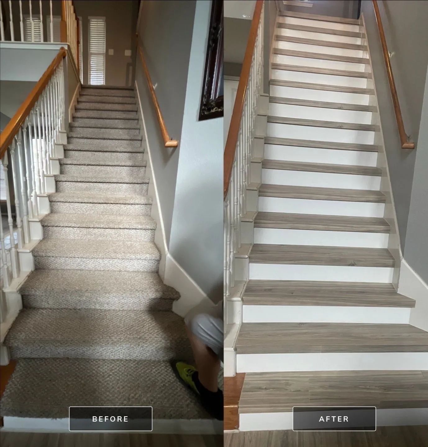 Staircase Refinish — before and after
