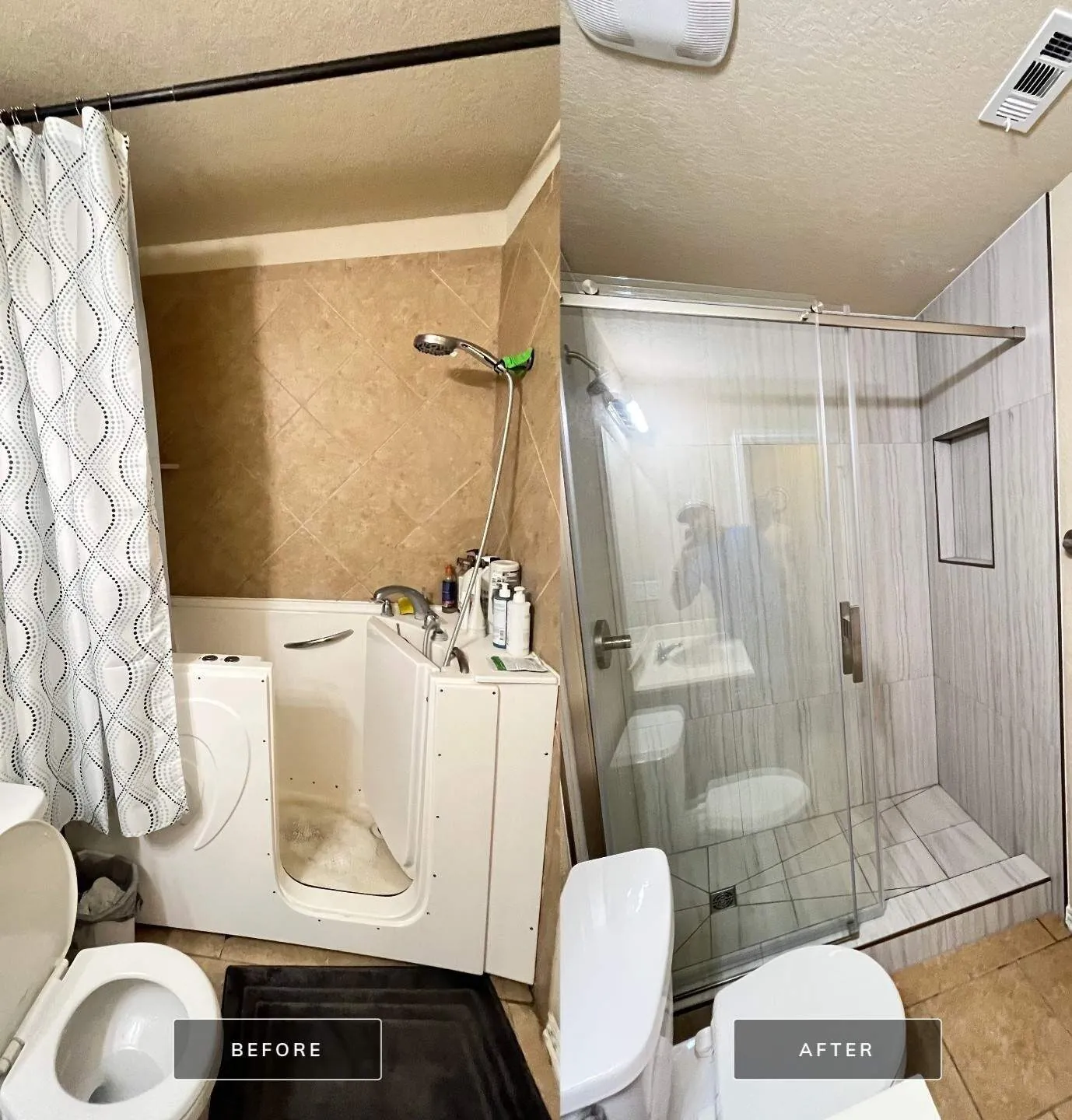 Stone Tile Shower — before and after