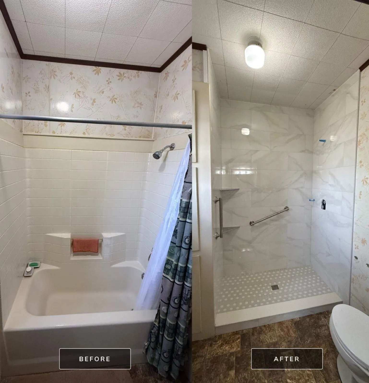 Tub to Shower Conversion — before and after